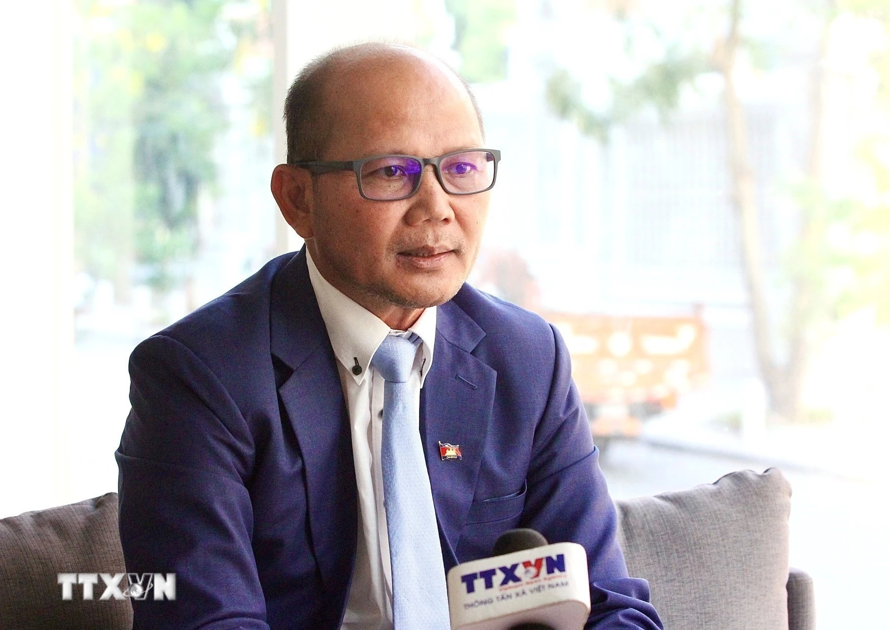 Ông Uch Leang - Chủ tịch CAVA, quyền Vụ trưởng Vụ Nghiên cứu Á-Phi và Trung Đông, Học viện Quan hệ Quốc tế Campuchia thuộc RAC. (Ảnh: Quang Anh/TTXVN)