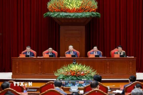 Tổng Bí thư Tô Lâm và các đồng chí lãnh đạo Đảng, Nhà nước chủ trì hội nghị. (Ảnh: Thống Nhất/TTXVN)