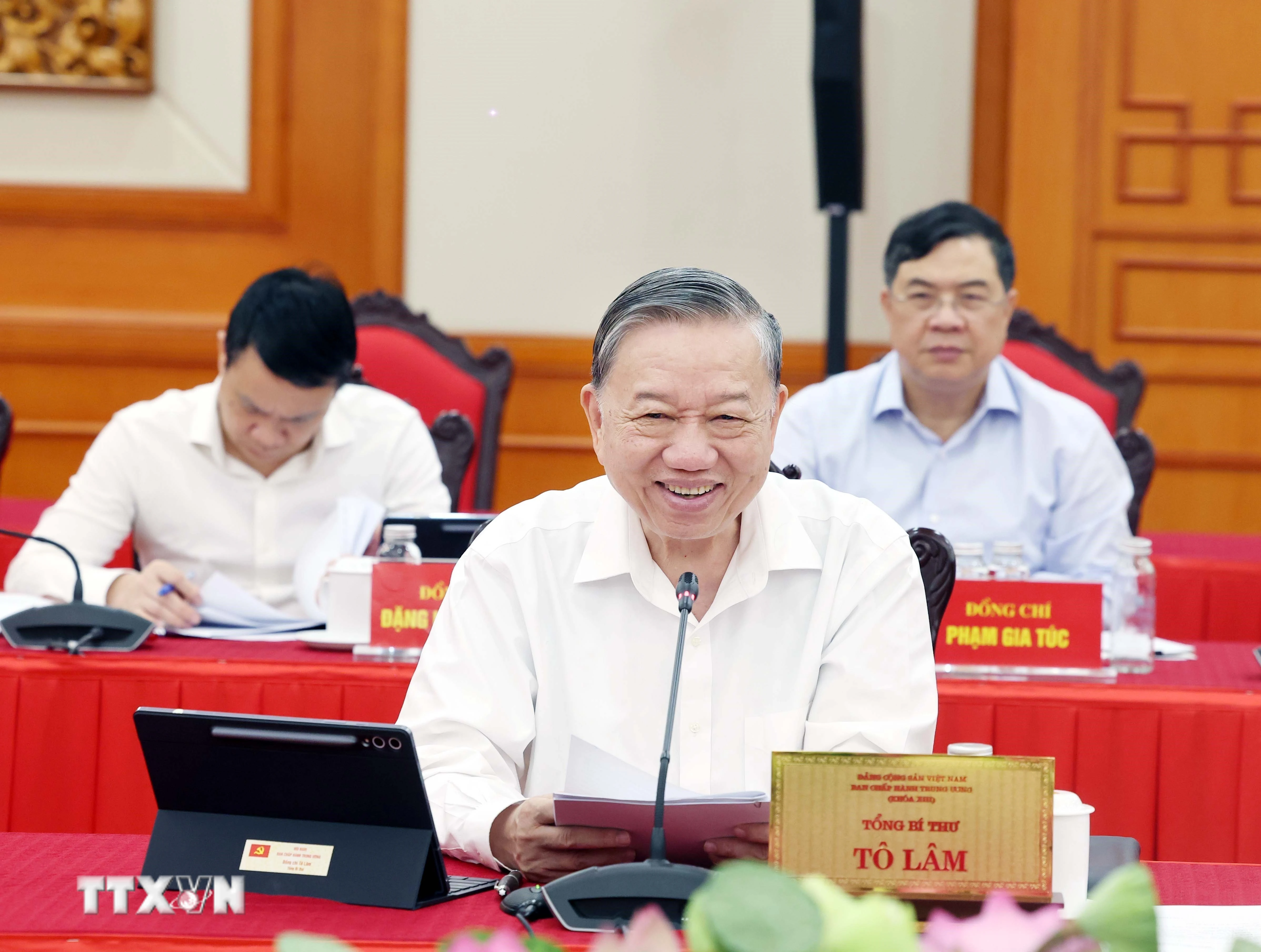 Tổng Bí thư Tô Lâm phát biểu tại buổi làm việc. (Ảnh: Thống Nhất/TTXVN)