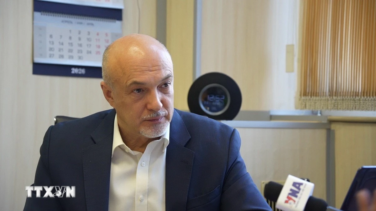 Tiến sỹ Oleg Ghermanovych Rumyntsev trả lời phỏng vấn TTXVN tại Nga. (Ảnh: Trần Hải/TTXVN)