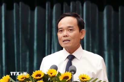 Bí thư Thành ủy Thành phố Hồ Chí Minh Trần Lưu Quang phát biểu chỉ đạo tại Hội nghị. (Ảnh: Tiến Lực/TTXVN)