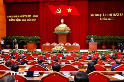 Tổng Bí thư Tô Lâm phát biểu tại Hội nghị lần thứ 13 Ban Chấp hành Trung ương Đảng khóa XIII. (Ảnh: Doãn Tấn/TTXVN)