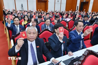 Đại hội biểu quyết thông qua danh sách bầu Ban Chấp hành Đảng bộ Văn phòng Trung ương Đảng nhiệm kỳ 2025-2030. (Ảnh: Phương Hoa/TTXVN)
