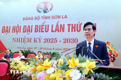 Bí thư Tỉnh ủy Sơn La Hoàng Quốc Khánh phát biểu. (Ảnh: Quang Quyết/TTXVN)
