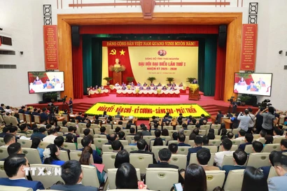 Phiên khai mạc Đại hội đại biểu Đảng bộ tỉnh Thái Nguyên lần thứ nhất, nhiệm kỳ 2025-2030. (Ảnh: Vũ Hoàng Giang/TTXVN)