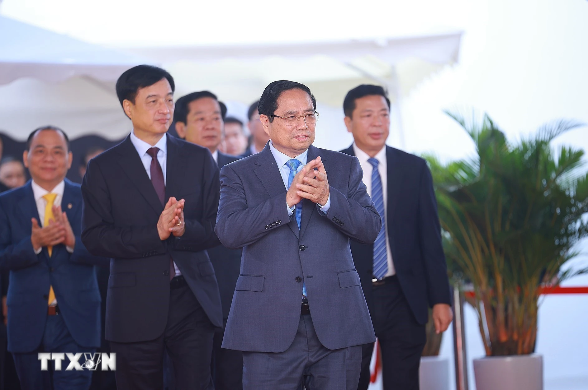 Thủ tướng Phạm Minh Chính dự khởi công Dự án đầu tư xây dựng Khu đô thị thể thao Olympic, Hà Nội. (Ảnh: Dương Giang/TTXVN)