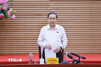 Chủ tịch Quốc hội Trần Thanh Mẫn, Chủ tịch Hội đồng Bầu cử quốc gia, phát biểu. (Ảnh: Doãn Tấn/TTXVN)