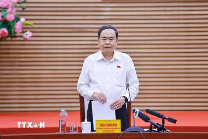 Chủ tịch Quốc hội Trần Thanh Mẫn, Chủ tịch Hội đồng Bầu cử quốc gia, phát biểu. (Ảnh: Doãn Tấn/TTXVN)