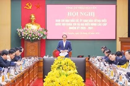 Ông Trịnh Xuân Trường, Ủy viên Ban Chấp hành Trung ương Đảng, Bí thư Tỉnh ủy, Trưởng Ban Chỉ đạo bầu cử tỉnh chủ trì Hội nghị Hội nghị Ban Chỉ đạo Bầu cử, Ủy ban bầu cử đại biểu Quốc hội khóa XVI và đại biểu Hội đồng nhân dân các cấp, nhiệm kỳ 2026-2031. (Nguồn: Trang Thông tin điện tử Mặt trận Tổ quốc Việt Nam)