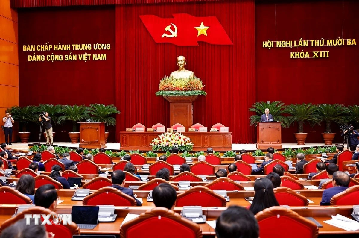 Tổng Bí thư Tô Lâm phát biểu bế mạc Hội nghị lần thứ 13 Ban Chấp hành Trung ương Đảng khóa XIII. (Ảnh: Doãn Tấn/TTXVN)