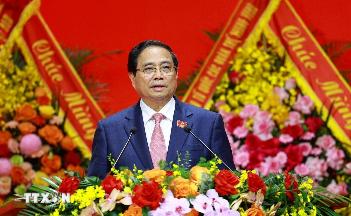 Đồng chí Phạm Minh Chính, Ủy viên Bộ Chính trị, Bí thư Đảng ủy, Thủ tướng Chính phủ phát biểu bế mạc Đại hội. (Ảnh: Văn Điệp/TTXVN)