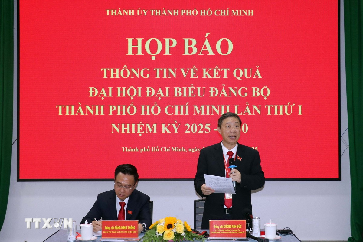Quang cảnh buổi họp báo. (Ảnh: Tiến Lực/TTXVN)