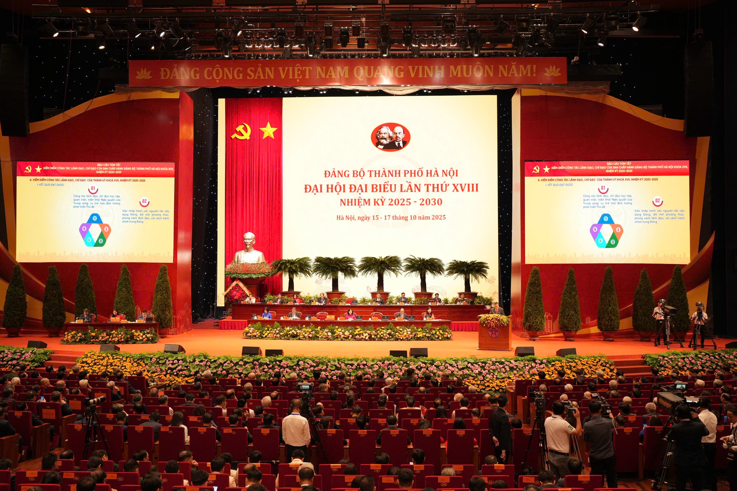 Đại hội đại biểu Đảng bộ thành phố Hà Nội lần thứ XVIII, nhiệm kỳ 2025-2030. (Ảnh: PV/Vietnam+)