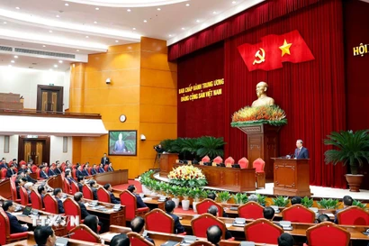 Tổng Bí thư Tô Lâm phát biểu bế mạc Hội nghị lần thứ 14 Ban Chấp hành Trung ương Đảng khóa XIII. (Ảnh: Thống Nhất/TTXVN)