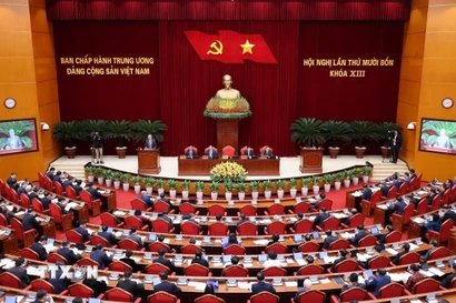 Phiên khai mạc Hội nghị lần thứ 14 Ban Chấp hành Trung ương Đảng khóa XIII. (Ảnh: Lâm Khánh/TTXVN)