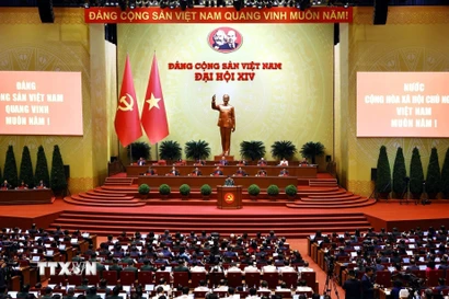 Phiên thảo luận tại hội trường về các văn kiện Đại hội, sáng 21/1. (Ảnh: TTXVN)