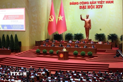 Phiên thảo luận tại hội trường về các văn kiện Đại hội. (Ảnh: TTXVN)