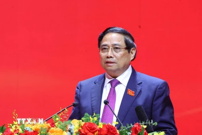 Đồng chí Phạm Minh Chính, Ủy viên Bộ Chính trị, Bí thư Đảng ủy, Thủ tướng Chính phủ phát biểu chỉ đạo. (Ảnh: Văn Điệp/TTXVN)