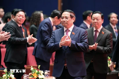 Đồng chí Phạm Minh Chính, Ủy viên Bộ Chính trị, Bí thư Đảng ủy, Thủ tướng Chính phủ đến chủ trì Phiên trù bị Đại hội đại biểu Đảng bộ Chính phủ lần thứ nhất, nhiệm kỳ 2025-2030. (Ảnh: Dương Giang/TTXVN)