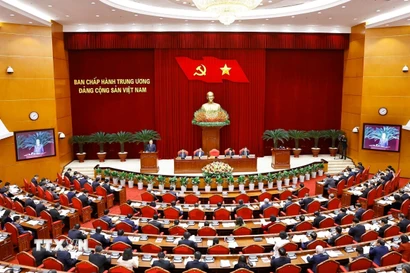 Phiên khai mạc Hội nghị Ban Chấp hành Trung ương Đảng khóa XIII. (Ảnh: Doãn Tấn/TTXVN)