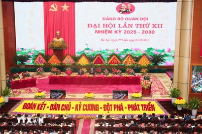 Toàn cảnh Đại hội đại biểu Đảng bộ Quân đội lần thứ XII, nhiệm kỳ 2025-2030. (Ảnh: Trọng Đức/TTXVN)