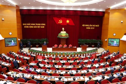 Hội nghị lần thứ nhất Ban Chấp hành Trung ương Đảng khóa XIV. (Ảnh: TTXVN)
