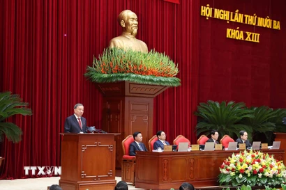 Tổng Bí thư Tô Lâm phát biểu khai mạc Hội nghị lần thứ mười ba, Ban Chấp hành Trung ương Đảng khóa XIII. (Ảnh: Thống Nhất/TTXVN)