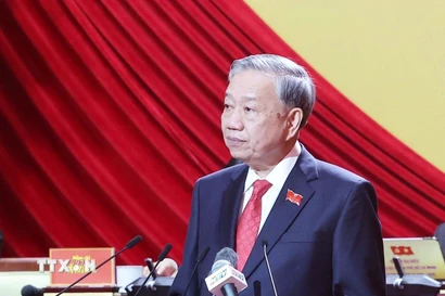 Tổng Bí thư Tô Lâm phát biểu chỉ đạo Đại hội đại biểu Đảng bộ Thành phố Hồ Chí Minh lần thứ nhất, nhiệm kỳ 2025-2030. (Ảnh: Thống Nhất/TTXVN)