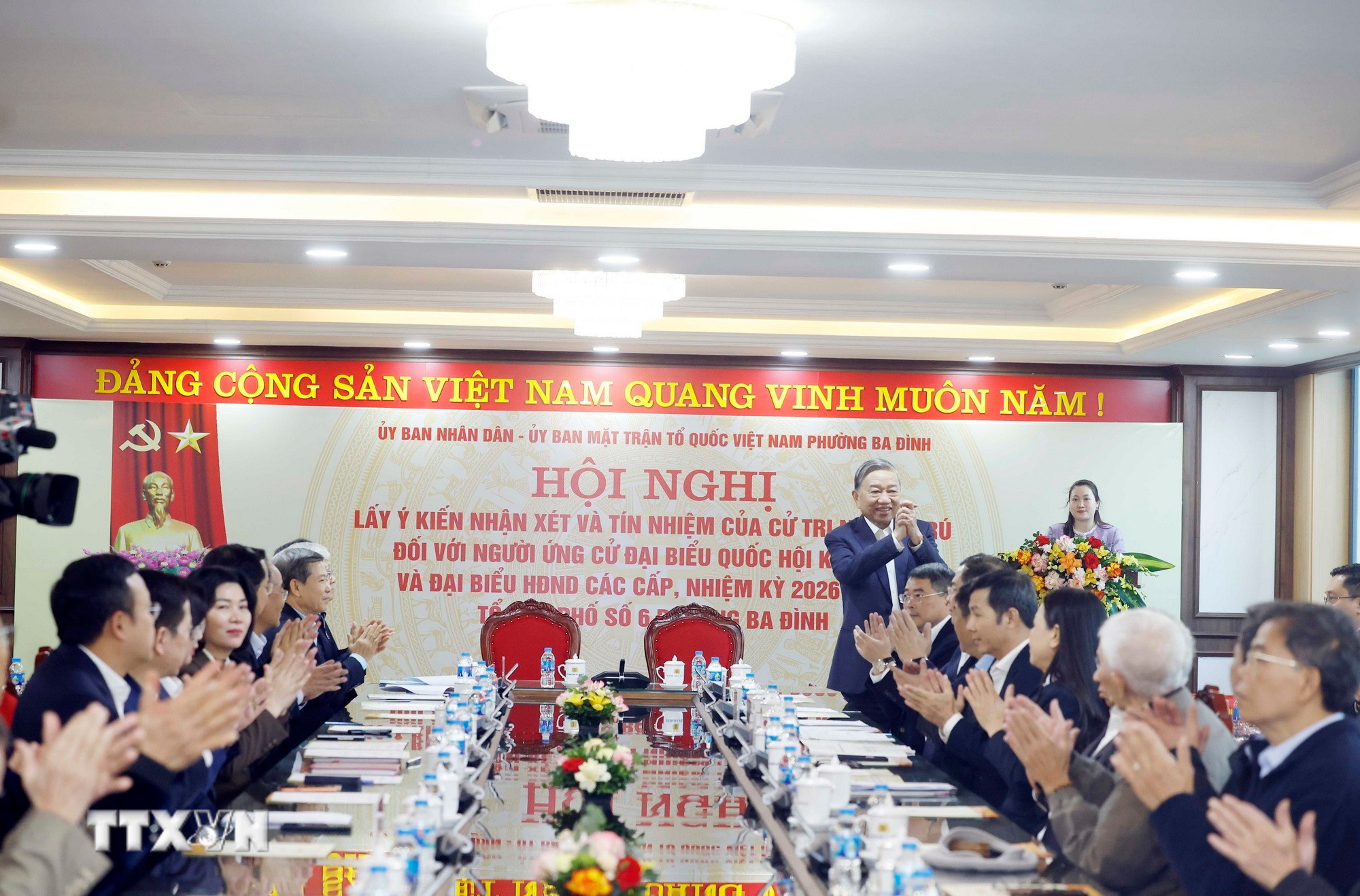 Tổng Bí thư Tô Lâm tại Hội nghị lấy ý kiến cử tri nơi cư trú với người ứng cử đại biểu Quốc hội khóa XVI. (Ảnh: Thống Nhất/TTXVN)