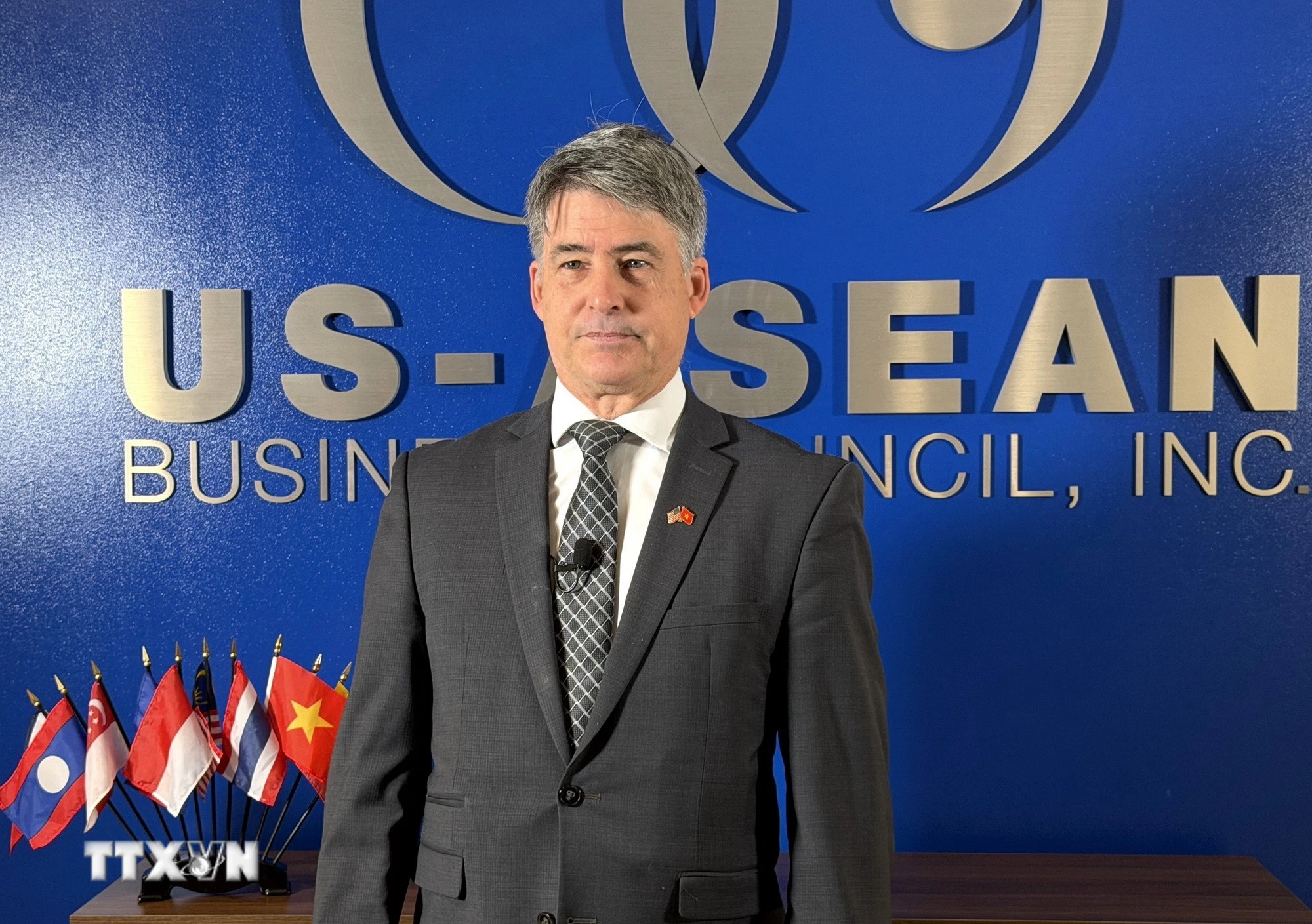 Nguyên Đại sứ Brian McFeeters, Chủ tịch kiêm Giám đốc điều hành Hội đồng Kinh doanh Mỹ-ASEAN (USABC). (Ảnh: Ngọc Quang/TTXVN)