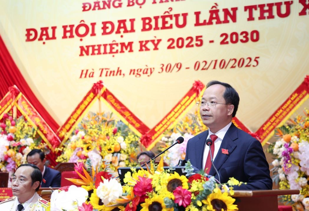Bí thư Tỉnh ủy Nguyễn Duy Lâm phát biểu bế mạc Đại hội. (Nguồn: Báo Hà Tĩnh)