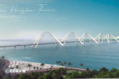 Phối cảnh dự án công trình cầu trên tuyến đường bộ ven biển kết nối An Biên-Rạch Giá. (Ảnh: Lê Huy Hải/TTXVN) 