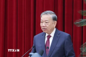 Tổng Bí thư Tô Lâm phát biểu bế mạc Hội nghị lần thứ 14 Ban Chấp hành Trung ương Đảng khóa XIII. (Ảnh: Thống Nhất/TTXVN)