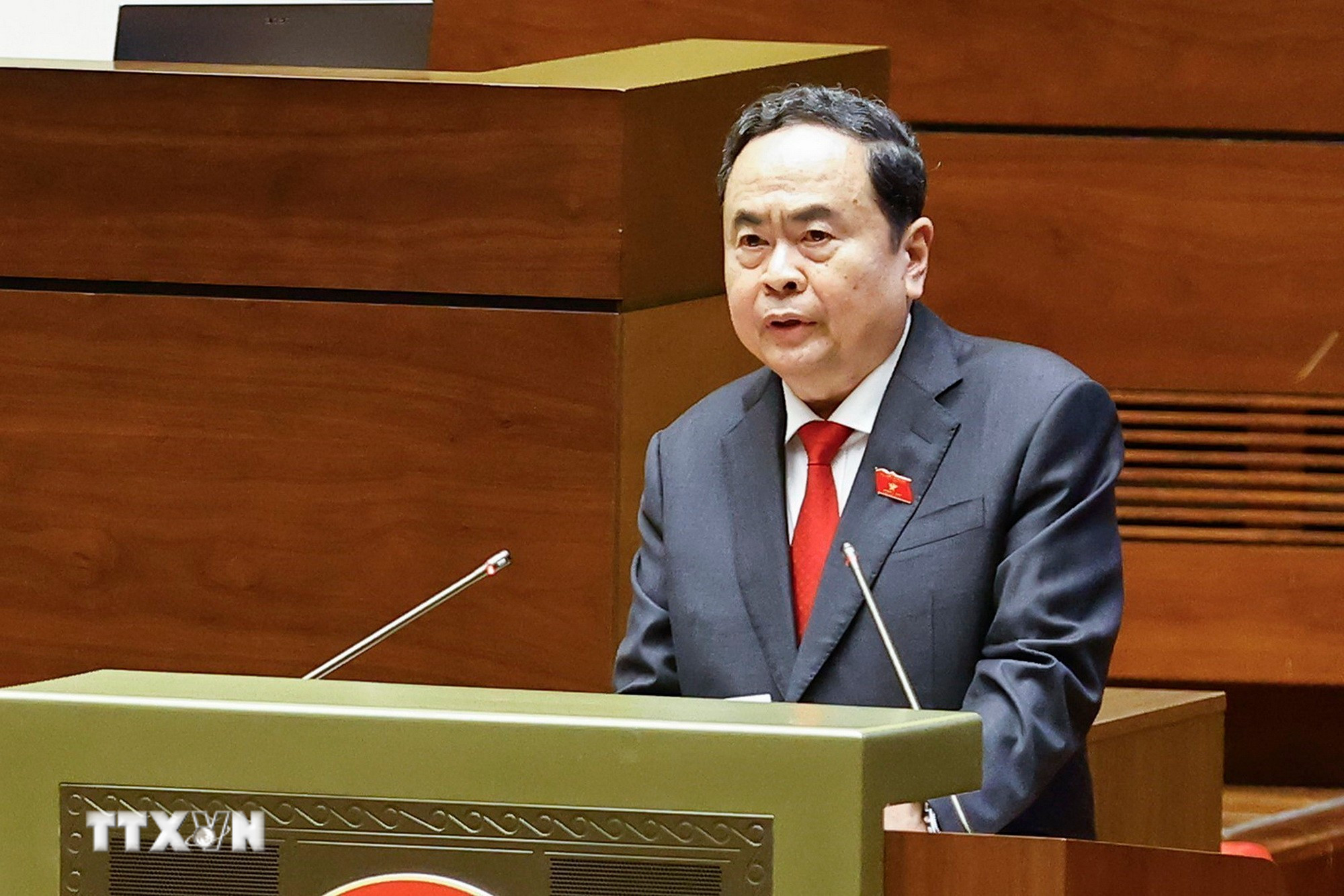 Chủ tịch Quốc hội khóa XV Trần Thanh Mẫn phát biểu khai mạc Kỳ họp thứ Nhất, Quốc hội khóa XVI. (Ảnh: Doãn Tấn/TTXVN)