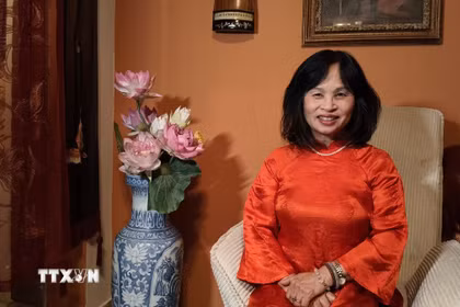 Bà Lê Thị Bích Hường trả lời phỏng vấn của phóng viên TTXVN. (Ảnh: Dương Hoa/TTXVN)