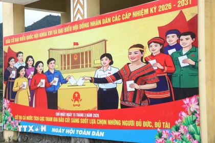 Đa dạng hình thức tuyên truyền Ngày bầu cử đại biểu Quốc hội khóa XVI và đại biểu Hội đồng nhân dân các cấp nhiệm kỳ 2026-2031 trên địa bàn xã A Lưới 1, thành phố Huế. (Ảnh: Võ Văn Dũng/TTXVN)