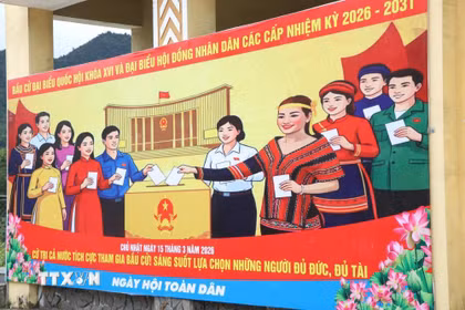 Đa dạng hình thức tuyên truyền Ngày bầu cử đại biểu Quốc hội khóa XVI và đại biểu Hội đồng nhân dân các cấp nhiệm kỳ 2026-2031 trên địa bàn xã A Lưới 1, thành phố Huế. (Ảnh: Võ Văn Dũng/TTXVN)