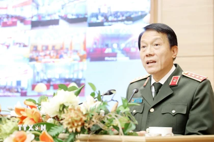 Đại tướng Lương Tam Quang, Ủy viên Bộ Chính trị, Bộ trưởng Bộ Công an phát biểu. (Ảnh: Thế Duyệt/TTXVN)