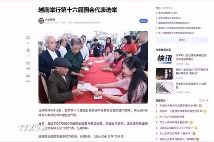 Trang mạng Đài truyền hình Trung ương Trung Quốc (CCTV) đưa tin ngày 15/3, cử tri trên khắp Việt Nam đã đi bỏ phiếu bầu đại biểu Quốc hội khóa XVI. (Ảnh: TTXVN phát)