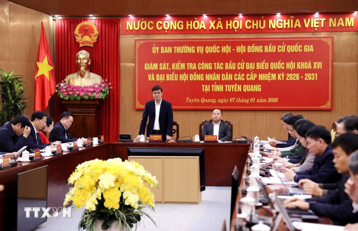 Quang cảnh buổi làm việc. (Ảnh: Quang Cường/TTXVN)