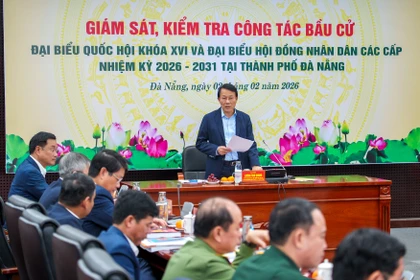 Đoàn giám sát, kiểm tra của Ủy ban Thường vụ Quốc hội và Hội đồng Bầu cử Quốc gia do Đại tướng Lương Tam Quang, Ủy viên Bộ Chính trị, Bộ trưởng Bộ Công an làm Trưởng đoàn làm việc với Ủy ban Bầu cử thành phố Đà Nẵng. (Ảnh: Thanh Phong/Vietnam+)