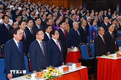 Đồng chí Phạm Minh Chính, Ủy viên Bộ Chính trị, Bí thư Đảng ủy, Thủ tướng Chính phủ đến dự và chỉ đạo Đại hội đại biểu Đảng bộ tỉnh Thanh Hóa lần thứ 20. (Ảnh: Dương Giang/TTXVN)