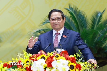 Thủ tướng Chính phát biểu chỉ đạo Đại hội đại biểu Đảng bộ tỉnh Thanh Hóa lần thứ 20. (Ảnh: Dương Giang/TTXVN)