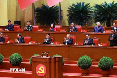 Đoàn Chủ tịch điều hành Đại hội XIV của Đảng. (Ảnh: TTXVN)