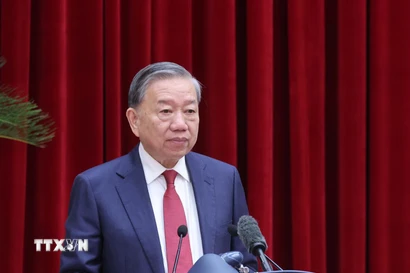 Tổng Bí thư Tô Lâm phát biểu khai mạc Hội nghị lần thứ 14 Ban Chấp hành Trung ương Đảng khóa XIII. (Ảnh: Thống Nhất/TTXVN)