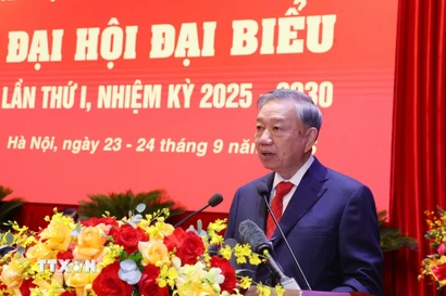 Tổng Bí thư Tô Lâm phát biểu chỉ đạo Đại hội. (Ảnh: Văn Điệp/TTXVN)