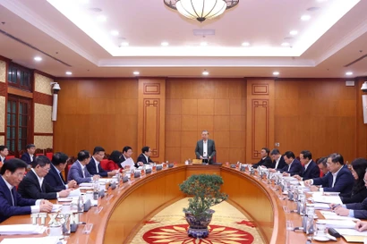 Tổng Bí thư Tô Lâm chủ trì buổi làm việc với Thường trực các Tiểu ban Đại hội XIV của Đảng. (Ảnh: Văn Điệp/TTXVN)