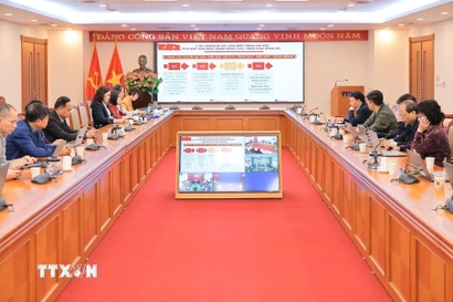 Quang cảnh Hội nghị tại điểm cầu Thông tấn xã Việt Nam. (Ảnh: Lê Đông/TTXVN)