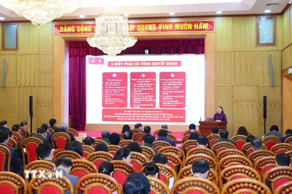 Sáng 28/1/2026, tại Hà Nội, Ban Tuyên giáo và Dân vận Trung ương tổ chức Hội nghị Báo cáo viên Trung ương toàn quốc tháng 1 năm 2026 thông báo nhanh kết quả Đại hội đại biểu toàn quốc lần thứ XIV của Đảng. (Ảnh: Phương Hoa/TTXVN)