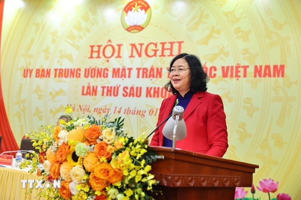Bà Bùi Thị Minh Hoài, Ủy viên Bộ Chính trị, Bí thư Trung ương Đảng, Bí thư Đảng ủy Mặt trận Tổ quốc và các đoàn thể Trung ương, Chủ tịch Ủy ban Trung ương MTTQ Việt Nam. (Ảnh: Minh Đức/TTXVN)